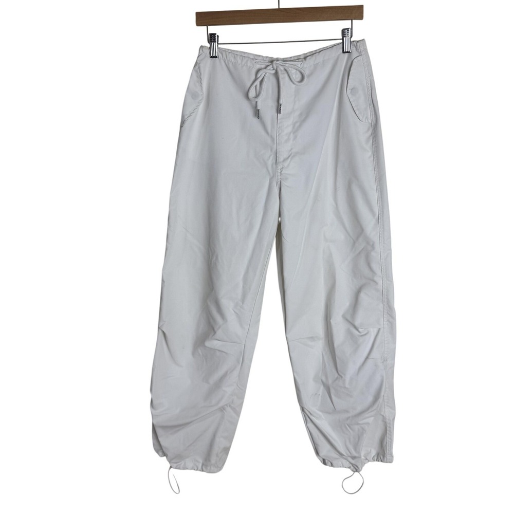 SALTY Pants Womens Small White Windbreaker Straight Leg Drawstring Ankle Casual